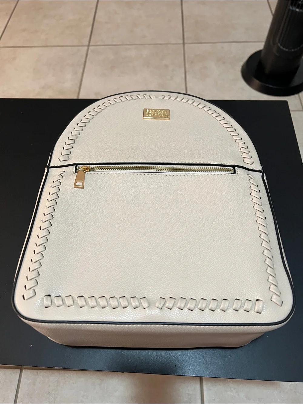 Badgley Mischka Women's White Backpack with Gold Hardware